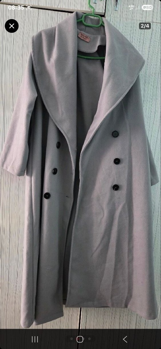 Gri Uzun Düğmeli Kadın Kaban - Görsel 2