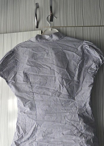 Kısa Kollu Mavi Çizgili Kadın Gömlek - Görsel 2