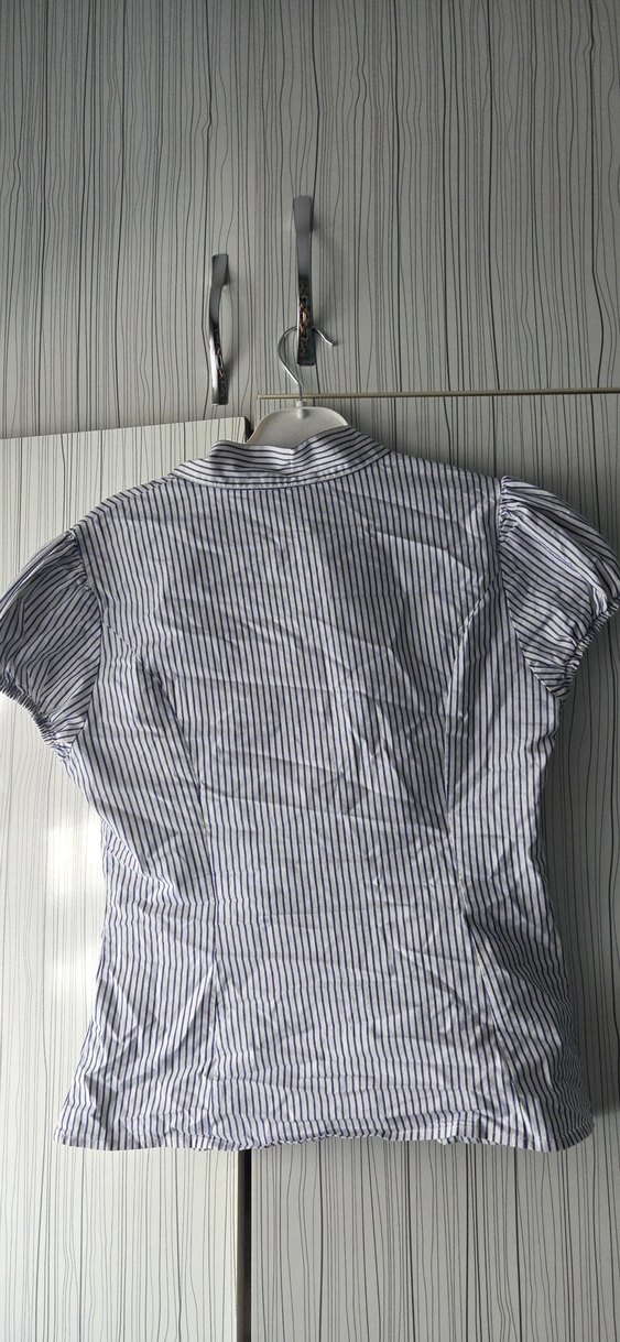 Kısa Kollu Mavi Çizgili Kadın Gömlek - Görsel 2