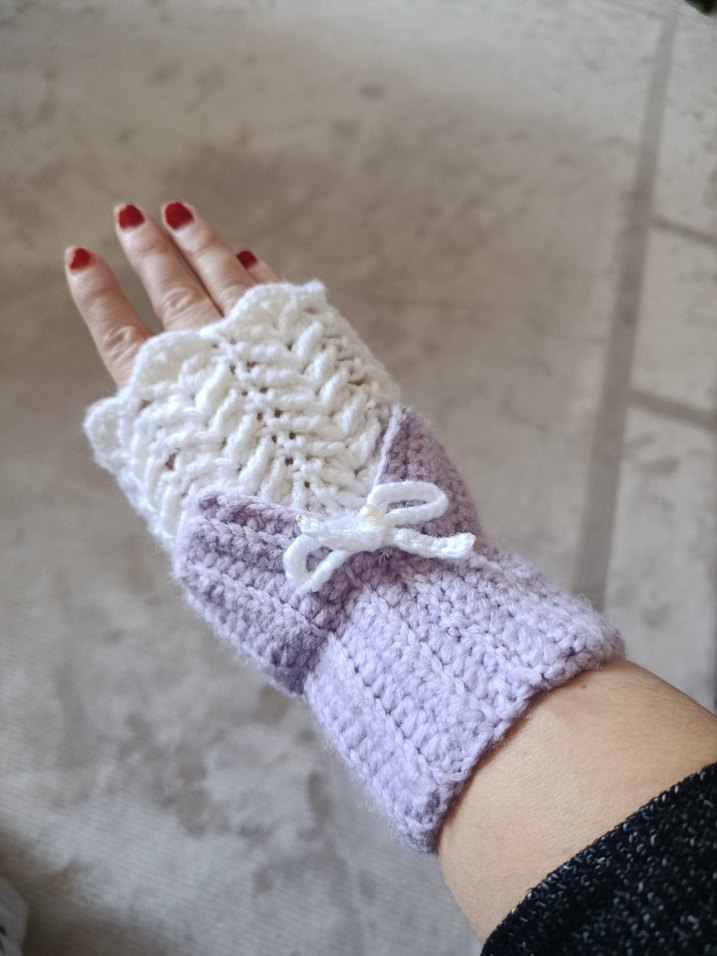 Bohem Stil Örgü Parmaksız Kadın Eldiveni - Görsel 5