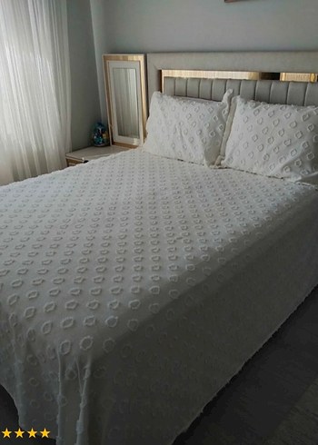 Beyaz Nakışlı Yatak Örtüsü 2 takim - Görsel 2