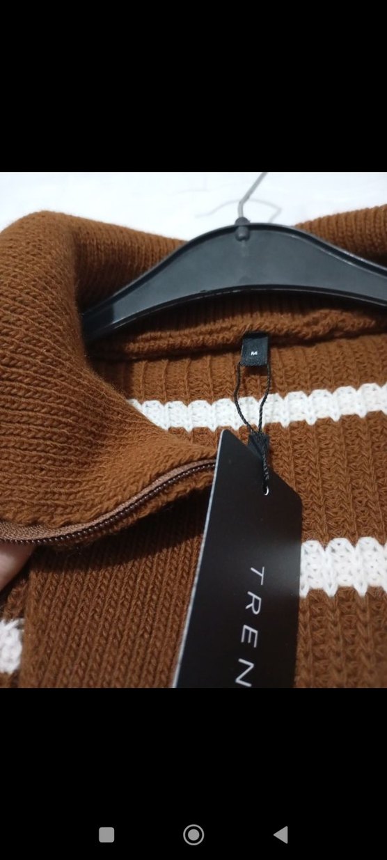 Kadın Kahverengi Çizgili Örgü Triko - Görsel 2