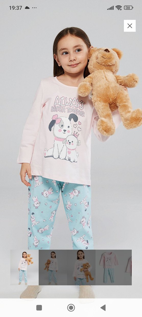 Kız Çocuk Pembe Baskılı Pamuklu Pijama Takımı - Görsel 2