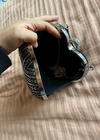 Diğer Gri Nakışlı Metal Tokalı tel kırma Vintage Clutch Çanta
