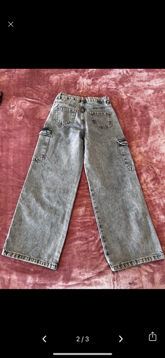 Gri Batik Desenli Bol Kesim Kadın Kot Pantolon - Görsel 2