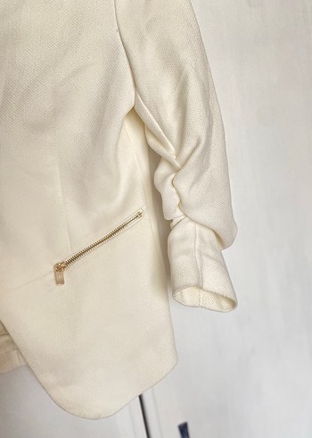 34 Beden Düğmeli Beyaz Kadın Blazer Ceket
