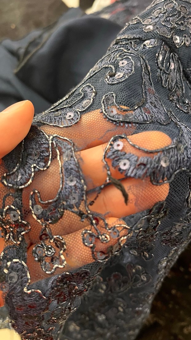 Lacivert Dantel İşlemeli Uzun Abiye Elbise - Görsel 5