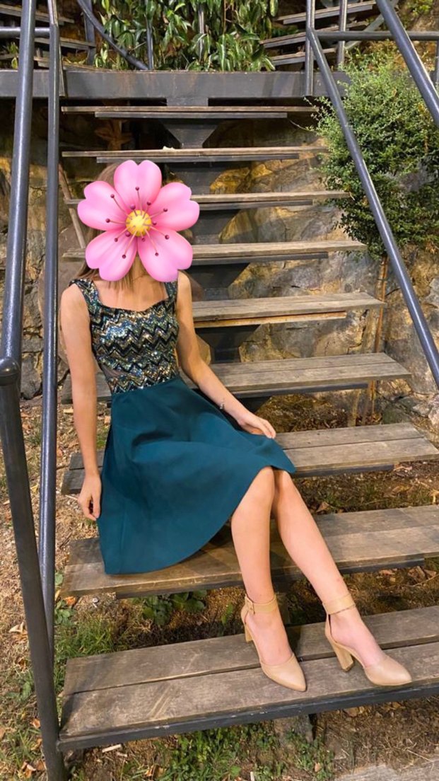 Payet İşlemeli V Yaka  Elbise - Görsel 4