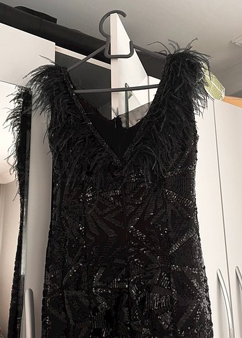 Siyah v yaka abiye elbise - Görsel 8