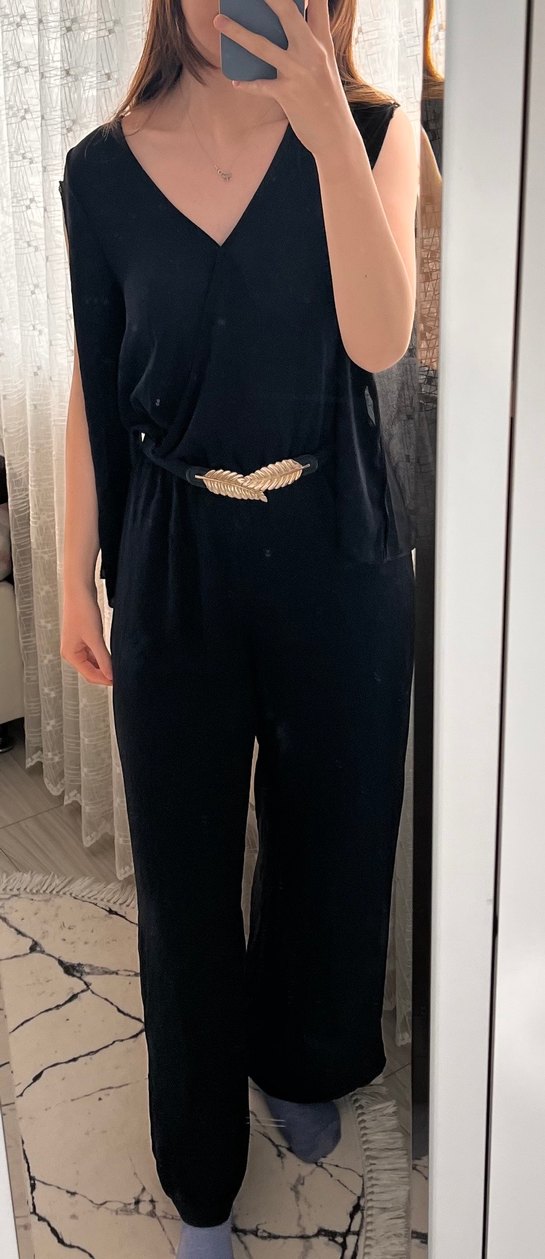 Siyah Askılı Midi Kadın Tulum - Görsel 2