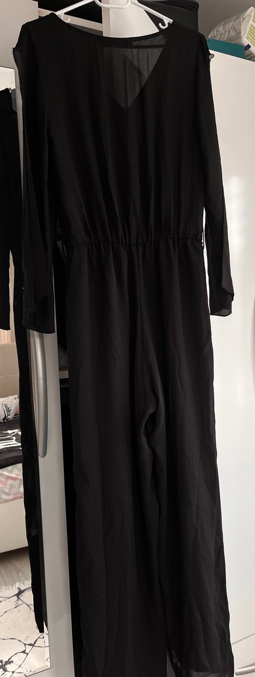 Siyah Askılı Midi Kadın Tulum - Görsel 5