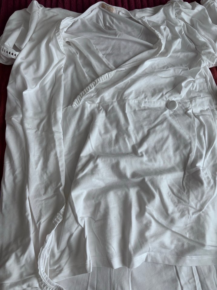 Beyaz V Yaka Uzun Kollu Hamile Pijama Takımı - Görsel 4