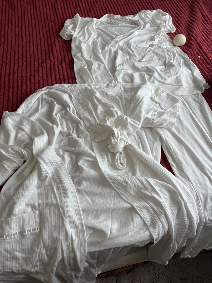 Beyaz V Yaka Uzun Kollu Hamile Pijama Takımı - Görsel 2