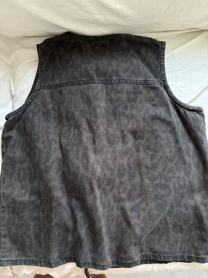 Leopar Bağcıklı Kolsuz Denim Yelek - Görsel 4