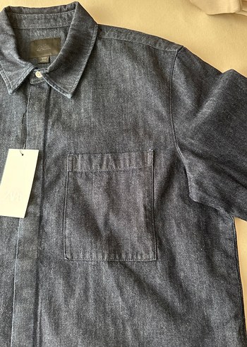 m Beden Düğmeli Kısa Kollu Denim Gömlek