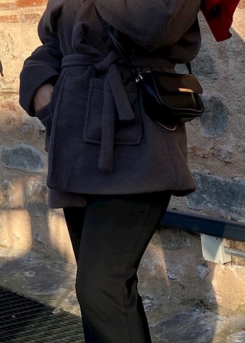 Gri Süet Midi Kuşaklı - Görsel 2