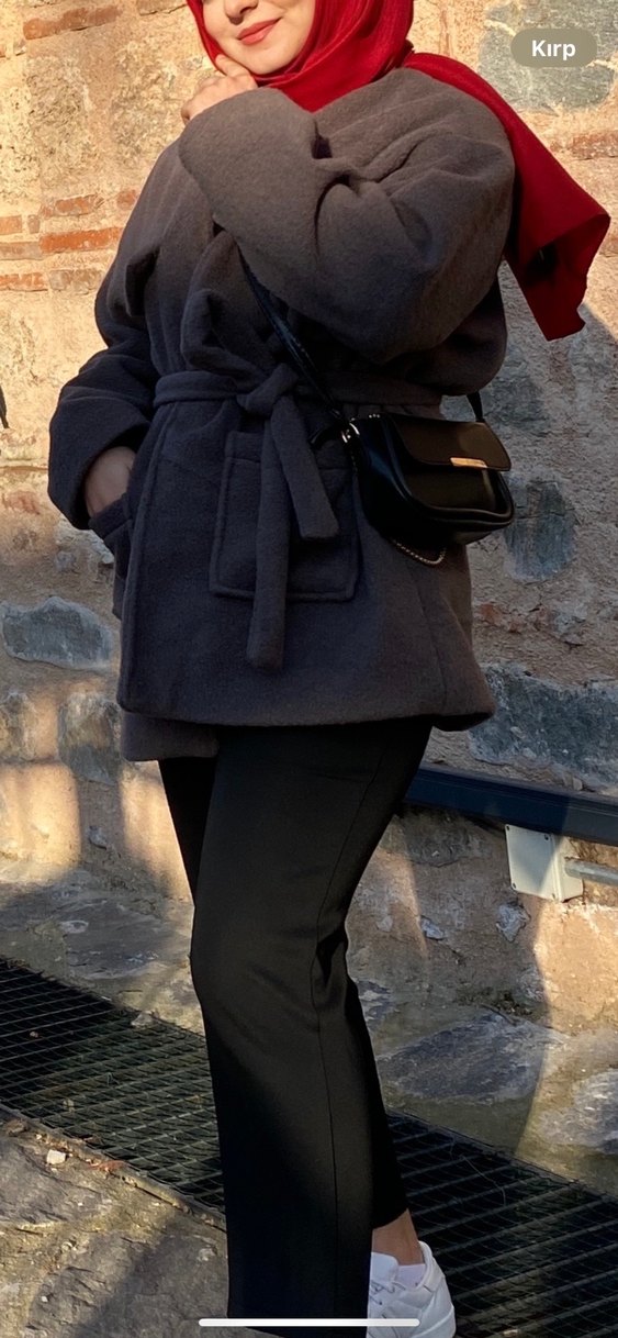 Gri Süet Midi Kuşaklı - Görsel 2