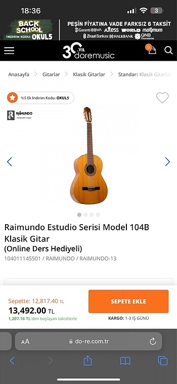 Raimundo Estudio Serisi Model 104B Klasik Gitar