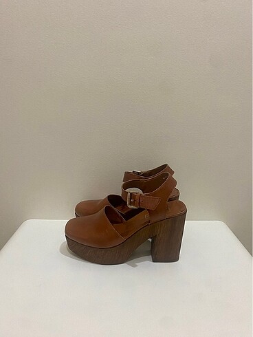 Topshop Kahverengi Platform Topuklu Sabo Model Ayakkabı/Sandalet