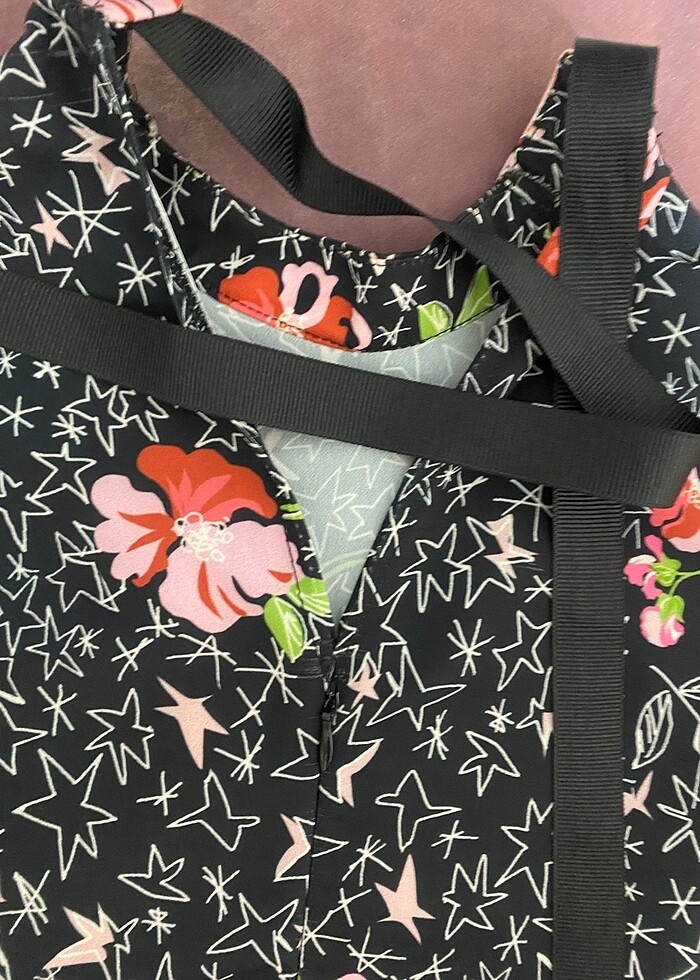 Trendyol Desenli Kolsuz Siyah Elbise (34) - Görsel 4