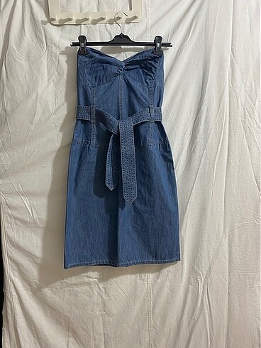Topshop İnce Kot Straplez Elbise (34)