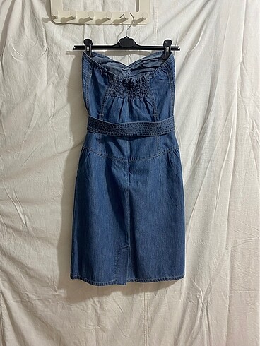 Topshop Topshop İnce Kot Straplez Elbise (34)