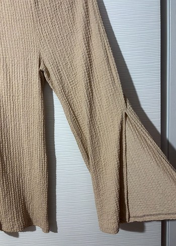 Kadın Bej Keten Piliseli Bol Pantolon - Görsel 2