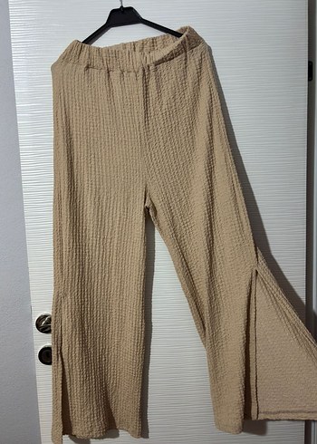 Kadın Bej Keten Piliseli Bol Pantolon - Görsel 3