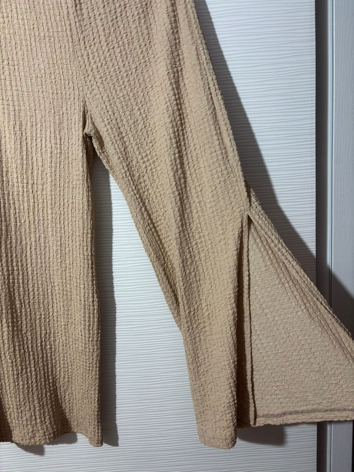 Kadın Bej Keten Piliseli Bol Pantolon - Görsel 2