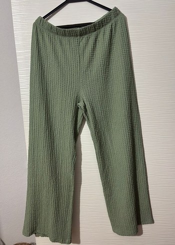 Kadın Yeşil Keten Bol Kesim Pantolon - Görsel 3