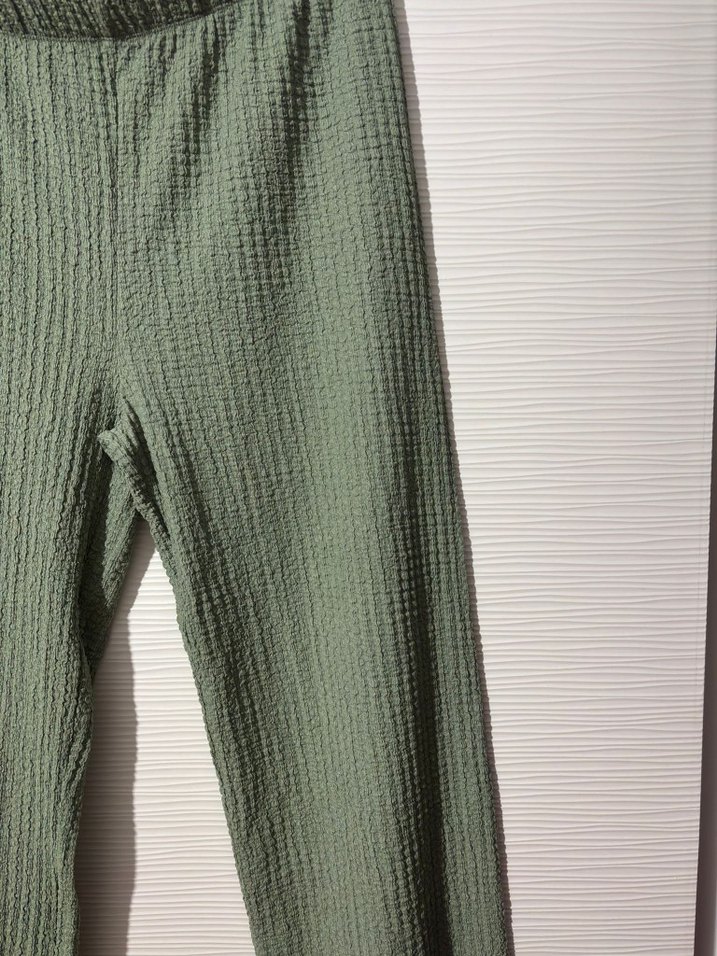 Kadın Yeşil Keten Bol Kesim Pantolon - Görsel 2