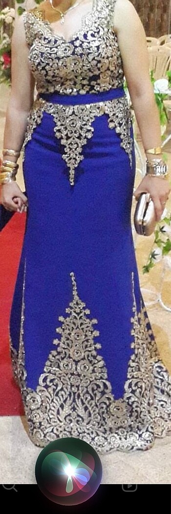 Saks mavi gold dantel abiye