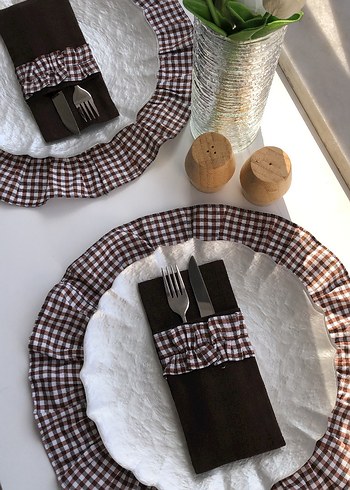 Kahverengi Ekose Çatal Bıçak Kılıfı - Görsel 2