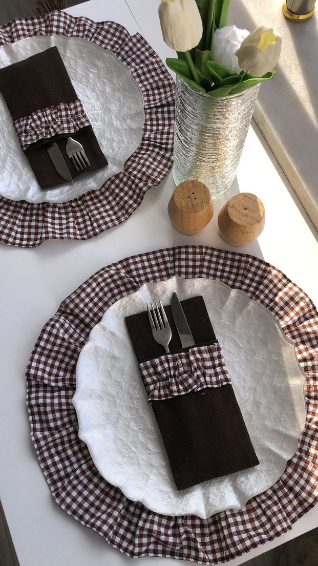 Kahverengi Ekose Çatal Bıçak Kılıfı - Görsel 2