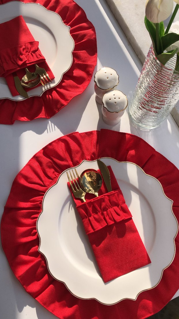 Kırmızı Renkli Çatal Kaşık Bıçak Kılıfı - Görsel 2