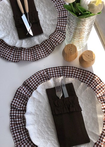 Kahverengi Fırfırlı Çatal Bıçak Kılıfı - Görsel 2