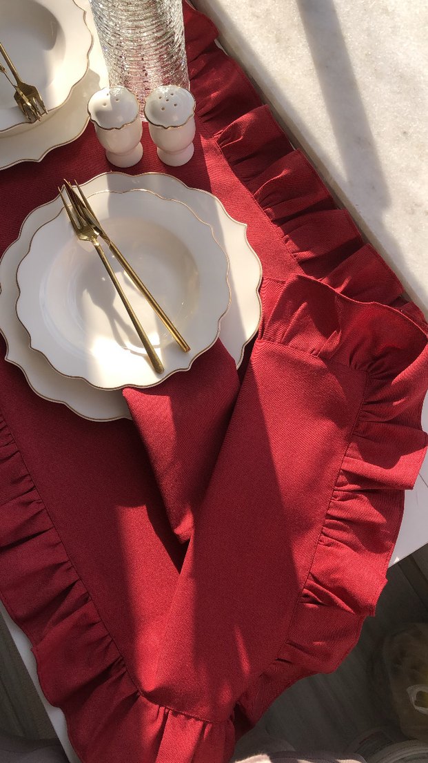 Bordo Fırfırlı Runner - Görsel 3