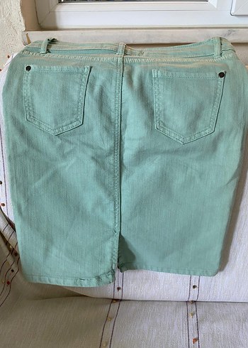 Diğer Düğmeli Turkuaz Midi Denim Kadın Etek