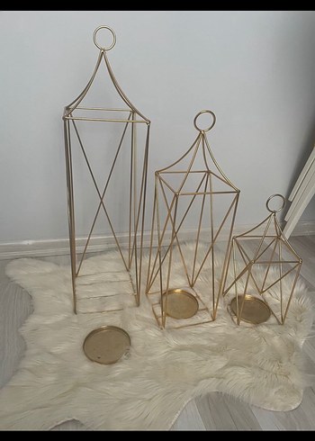 Ikea Altın Renk Metal Mumluk Seti