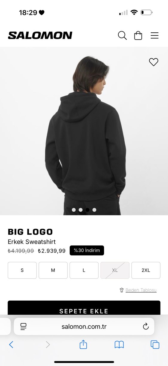 Salomon Siyah Kapüşonlu Erkek oversize Sweatshirt - Görsel 3