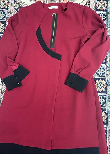 Bordo Siyah Detaylı Uzun Kadın Tunik - Görsel 3