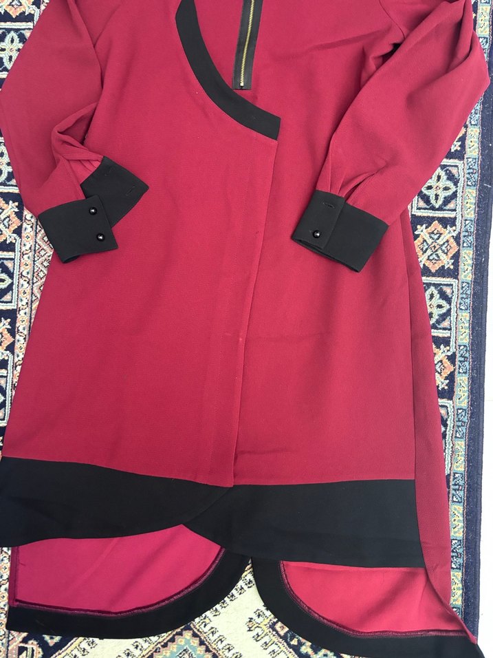 Bordo Siyah Detaylı Uzun Kadın Tunik - Görsel 4