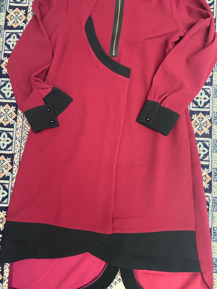 Bordo Siyah Detaylı Uzun Kadın Tunik - Görsel 2