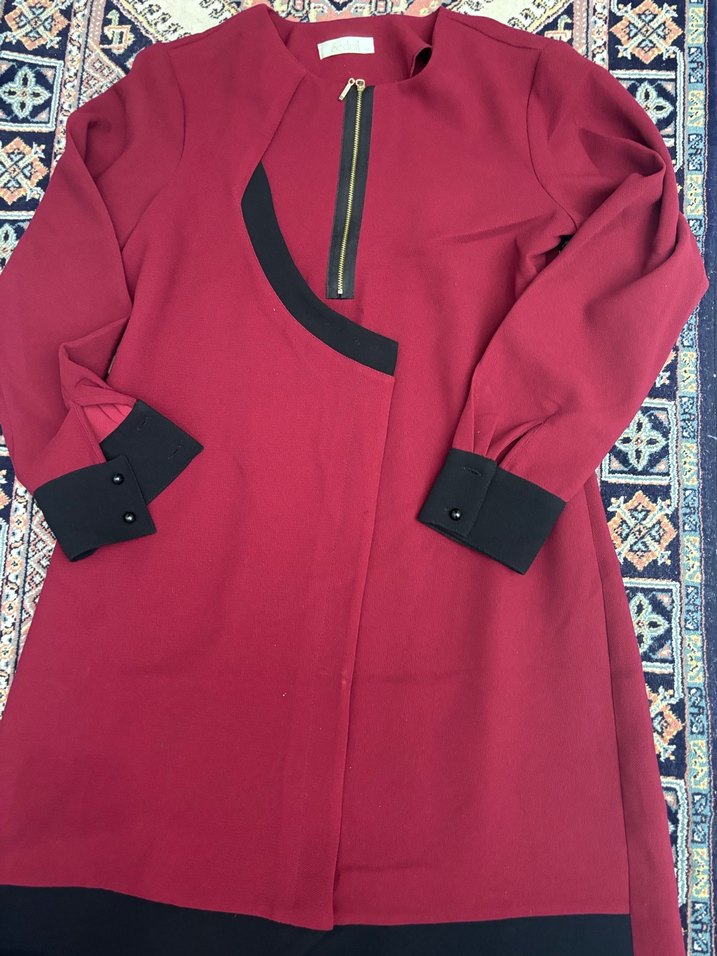 Bordo Siyah Detaylı Uzun Kadın Tunik - Görsel 3