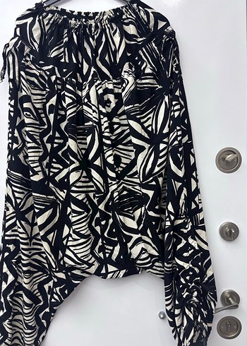 Bohem Zebra Desenli Uzun şalvar pantolon - Görsel 2