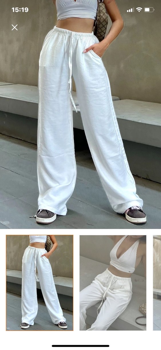 Beyaz Keten Kadın Pantolon - Görsel 2