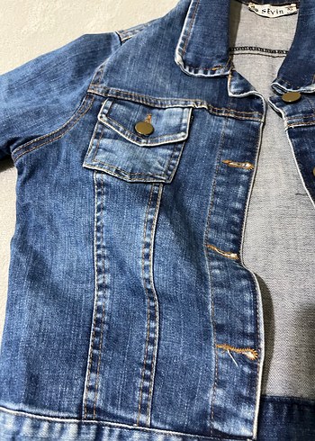 Düğmeli Mavi Kadın Kot Ceket - Görsel 4