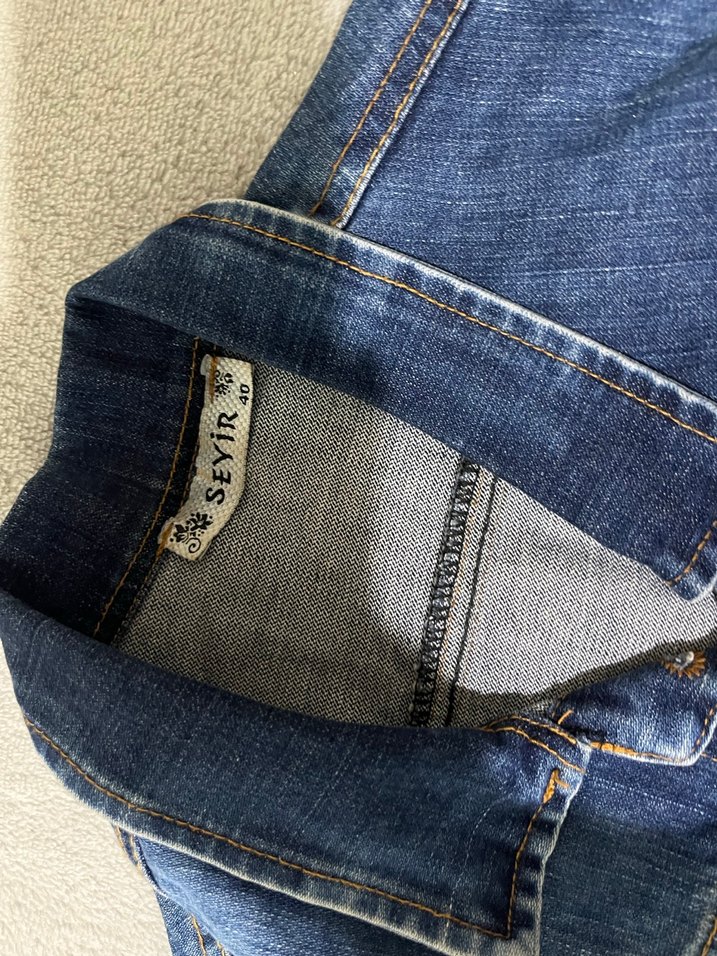 Düğmeli Mavi Kadın Kot Ceket - Görsel 5