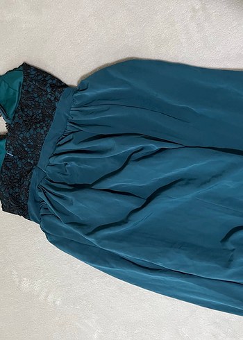 Straplez Turkuaz Uzun Abiye Elbise - Görsel 5