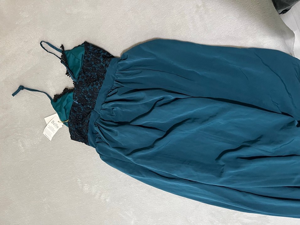 Straplez Turkuaz Uzun Abiye Elbise - Görsel 5